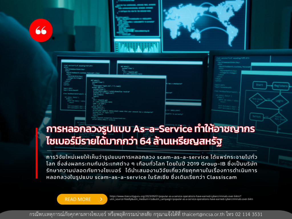 การหลอกลวงรูปแบบ As-a-Service ทำให้อาชญากรไซเบอร์มีรายได้มากกว่า 64 ล้านเหรียญสหรัฐ