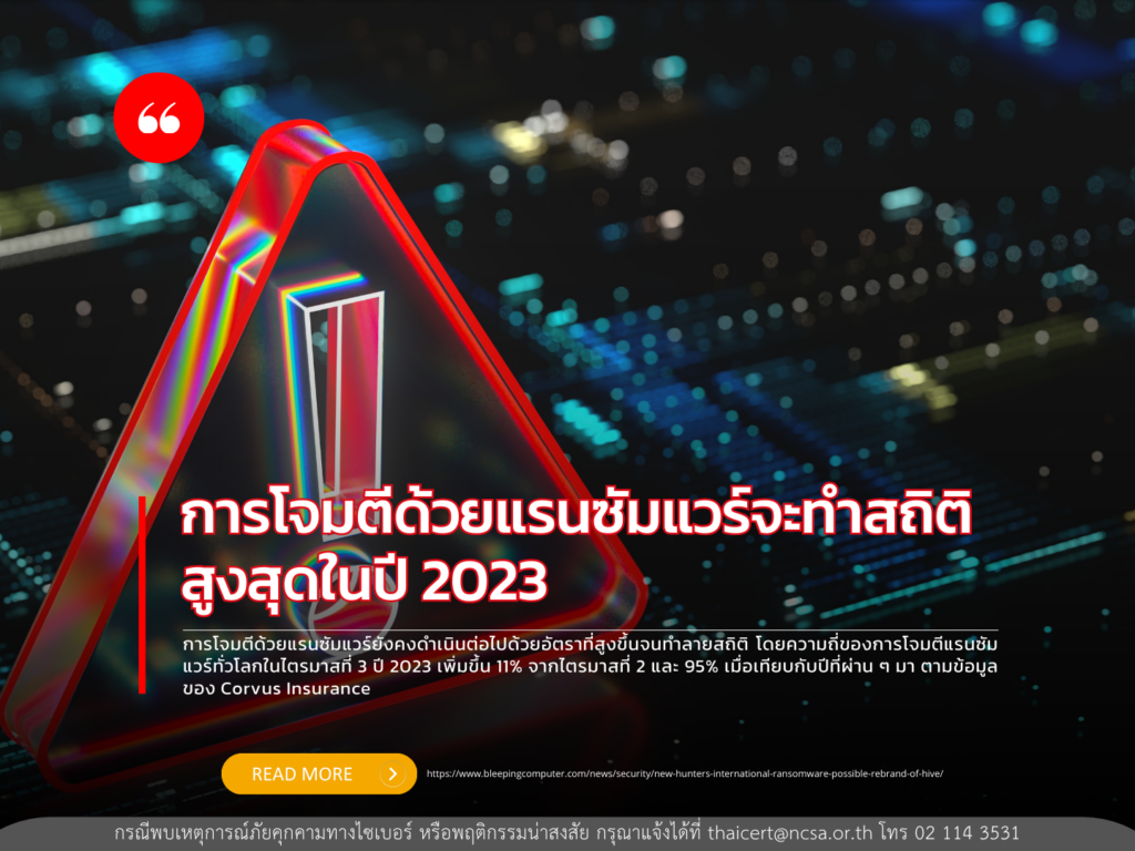 การโจมตีด้วยแรนซัมแวร์ทำสถิติสูงสุดในปี 2023