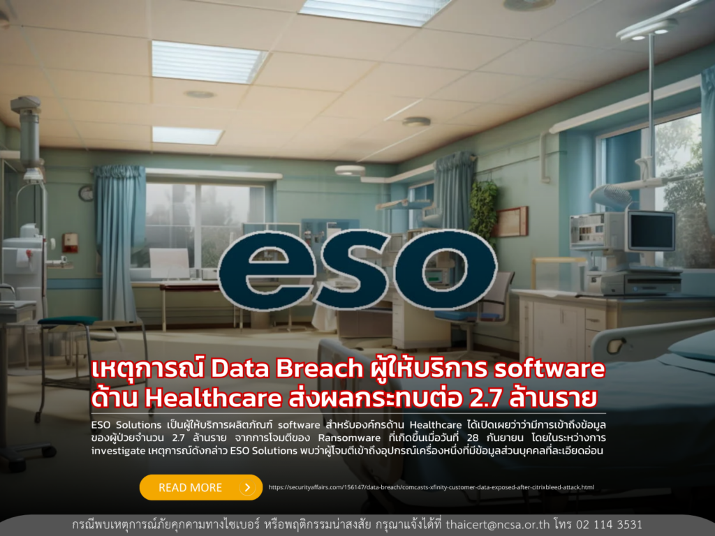 มีการละเมิดข้อมูลของผู้ให้บริการ Software ด้าน Healthcare ส่งผลกระทบถึง 2.7 ล้านราย