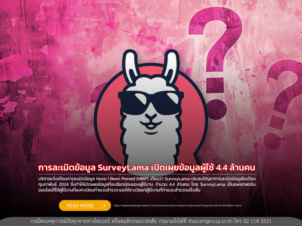 การละเมิดข้อมูล SurveyLama เปิดเผยข้อมูลผู้ใช้ 4.4 ล้านคน
