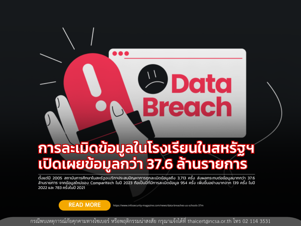 การละเมิดข้อมูลในโรงเรียนในสหรัฐฯ เปิดเผยข้อมูลกว่า 37.6 ล้านรายการ