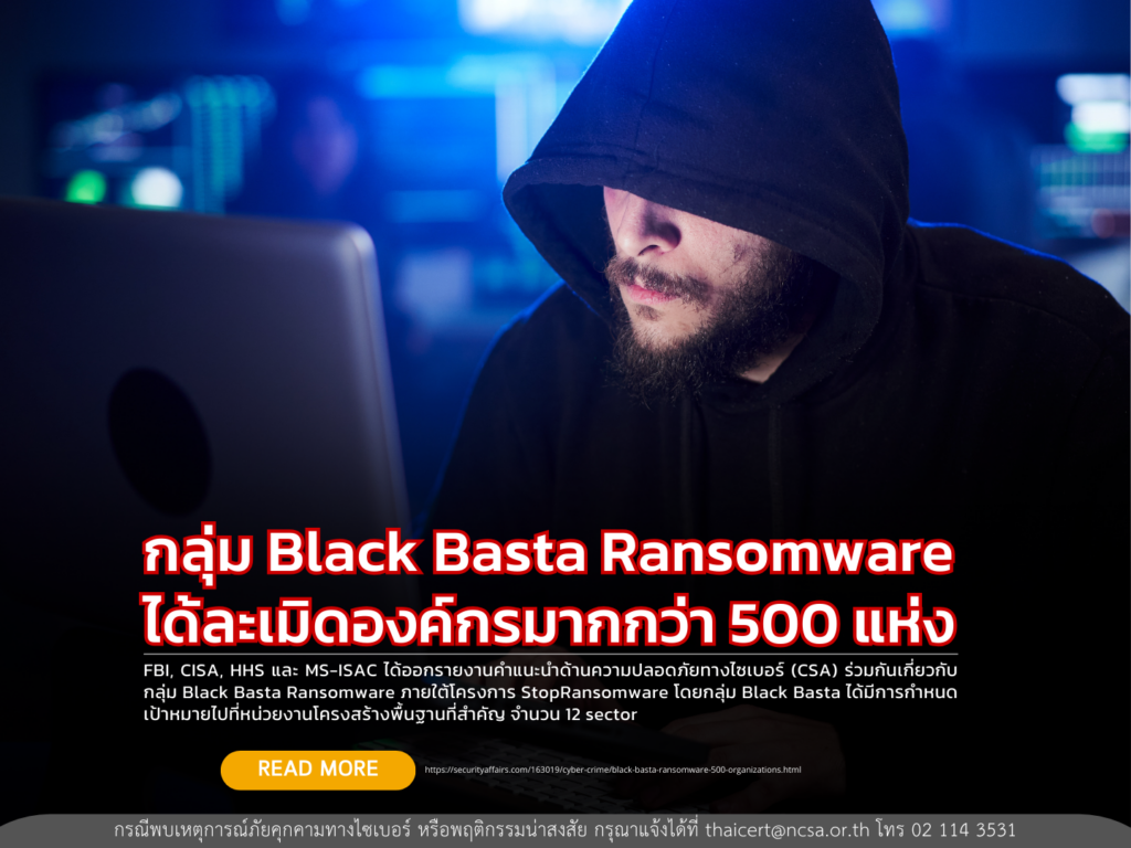 กลุ่ม Black Basta Ransomware ได้ละเมิดข้อมูลขององค์กรมากกว่า 500 แห่ง