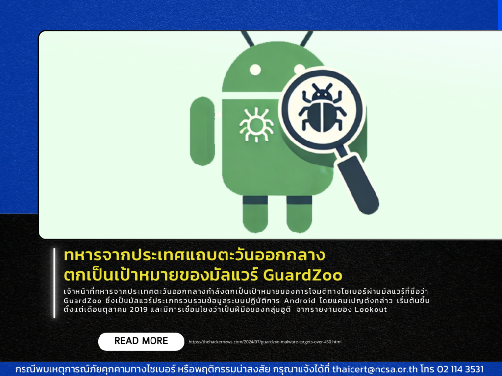 ทหารจากประเทศแถบตะวันออกกลาง ตกเป็นเป้าหมายของมัลแวร์ GuardZoo