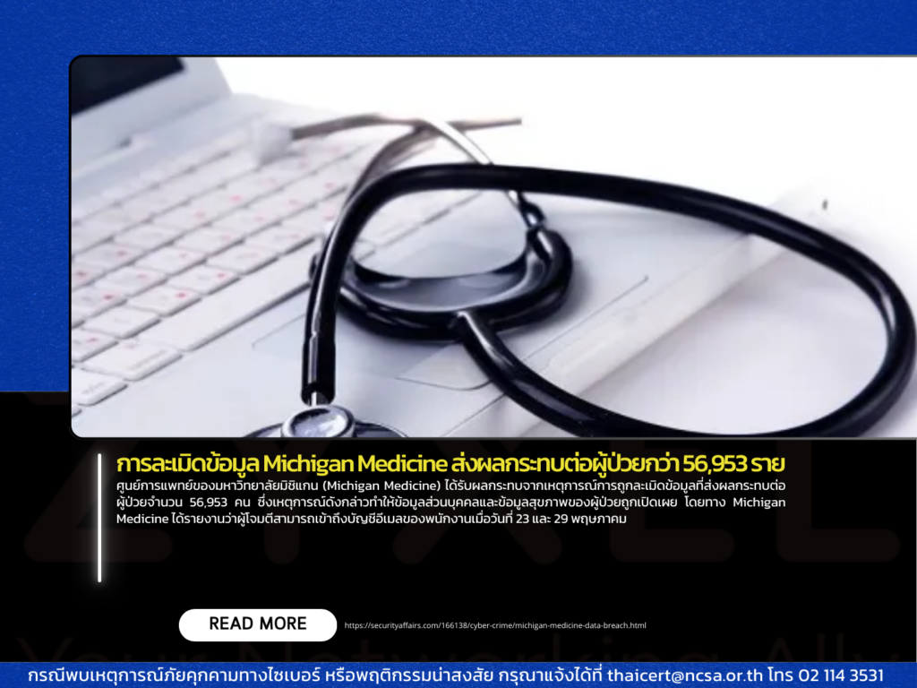 การละเมิดข้อมูล Michigan Medicine ส่งผลกระทบต่อผู้ป่วยกว่า 56,953 ราย