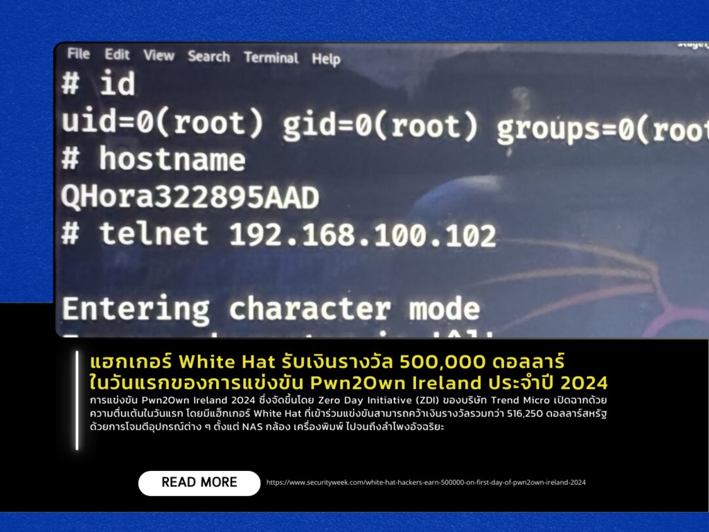 แฮกเกอร์ White Hat รับเงินรางวัล 500,000 ดอลลาร์ ในวันแรกของการแข่งขัน Pwn2Own Ireland ประจำปี 2024