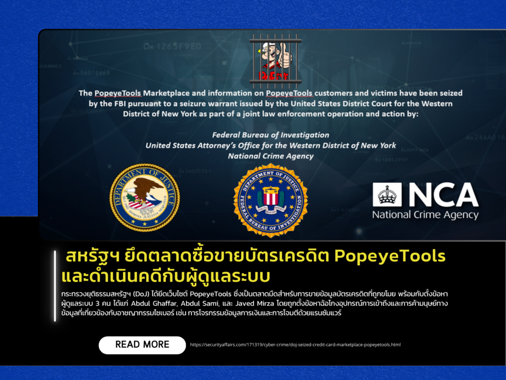 The U.S. seizes the PopeyeTools credit card marketplace and prosecutes its administrator.