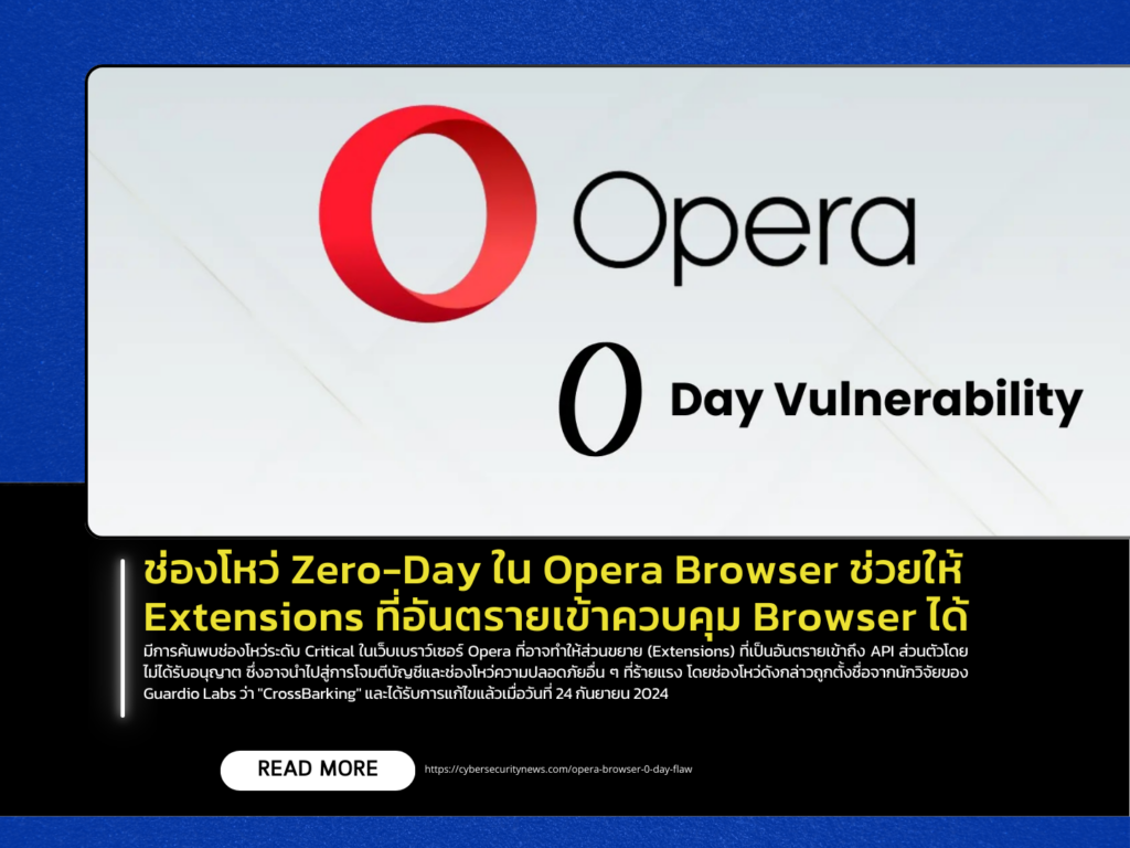 A Zero-Day vulnerability in the Opera Browser allows malicious extensions to take control of the browser.