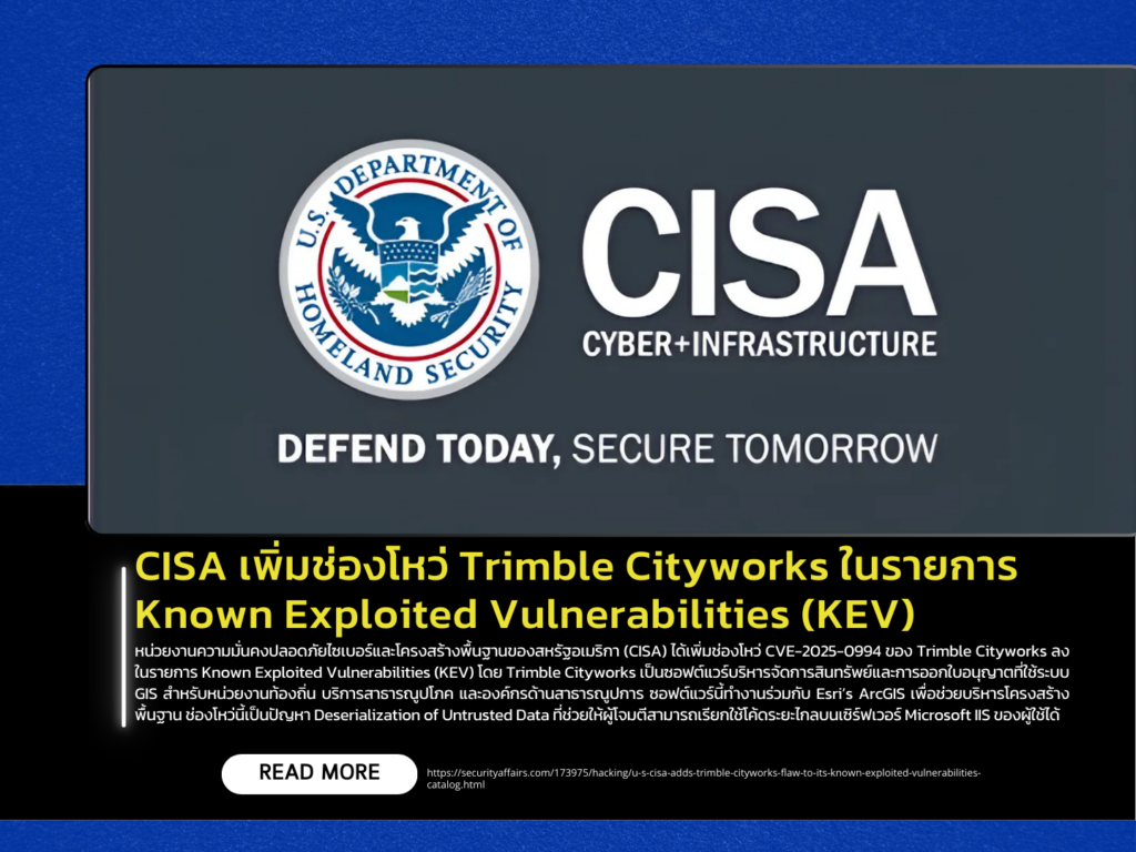 CISA Adds Trimble Cityworks Vulnerability to Known Exploited Vulnerabilities (KEV) Catalog
