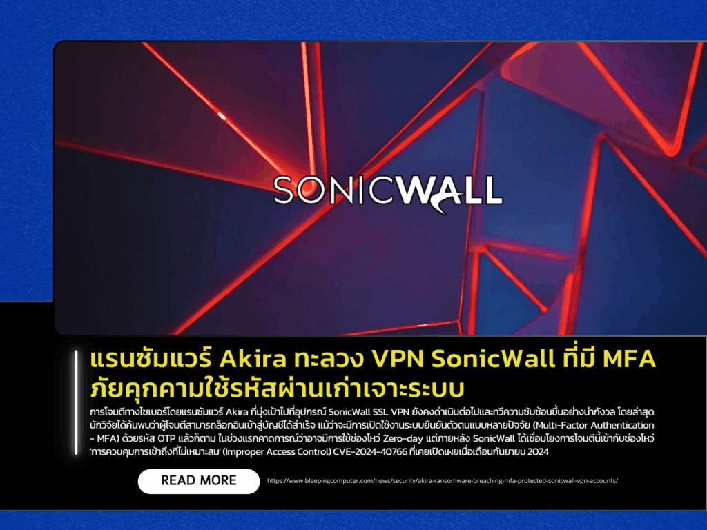 Akira Ransomware Bypasses SonicWall VPN with MFA, Exploits Stolen Old Passwords