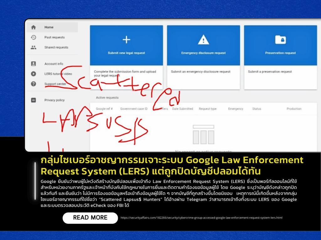 Cybercrime Group Breaches Google Law Enforcement Request System (LERS) but Fake Account Shut Down Promptly