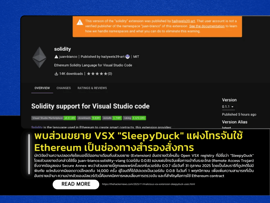 Malicious VSX Extension “SleepyDuck” Found-Trojan Uses Ethereum Blockchain as Backup Command Channel