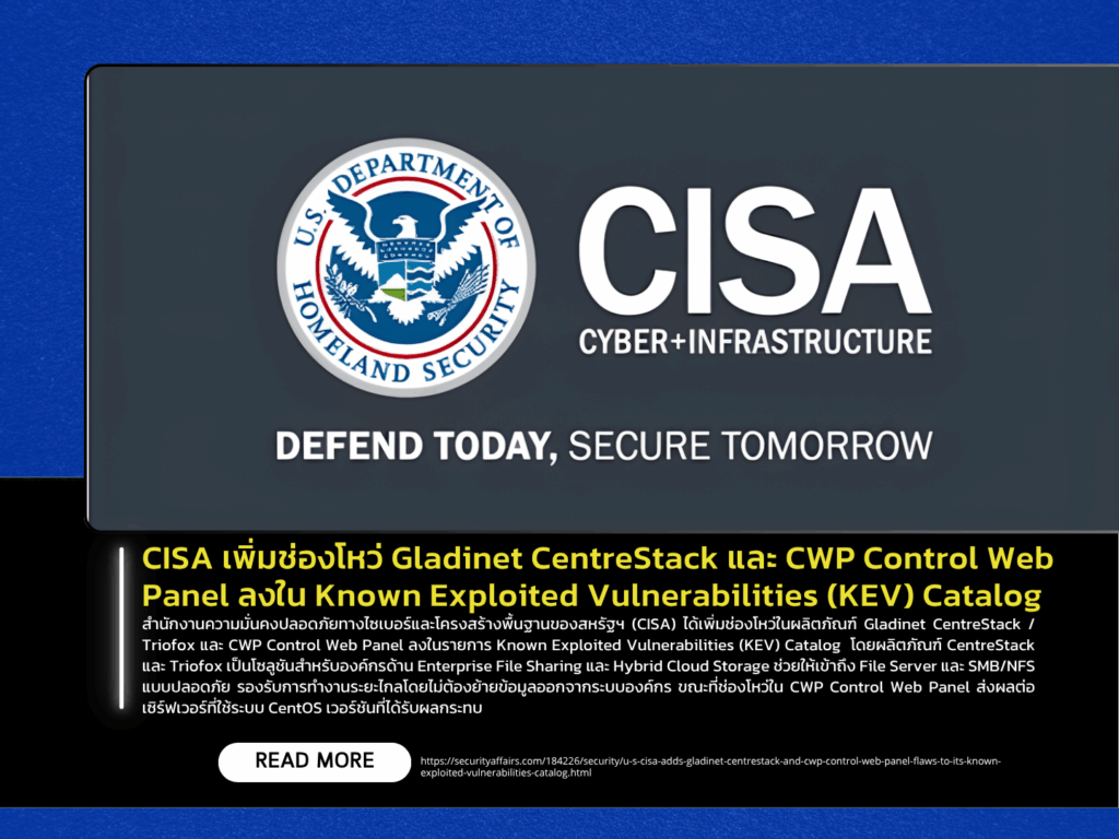 CISA Adds Gladinet CentreStack and CWP Control Web Panel Vulnerabilities to Known Exploited Vulnerabilities (KEV) Catalog