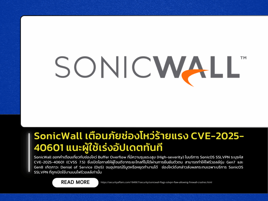 SonicWall Issues Warning for High-Severity Vulnerability CVE-2025-40601, Urges Immediate Updates