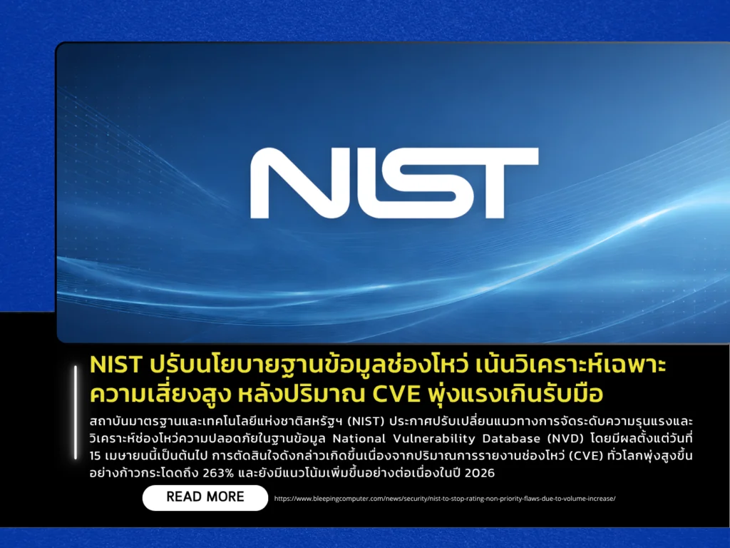 NIST ปรับนโยบายฐานข้อมูลช่องโหว่ เน้นวิเคราะห์เฉพาะความเสี่ยงสูง หลังปริมาณ CVE พุ่งแรงเกินรับมือ