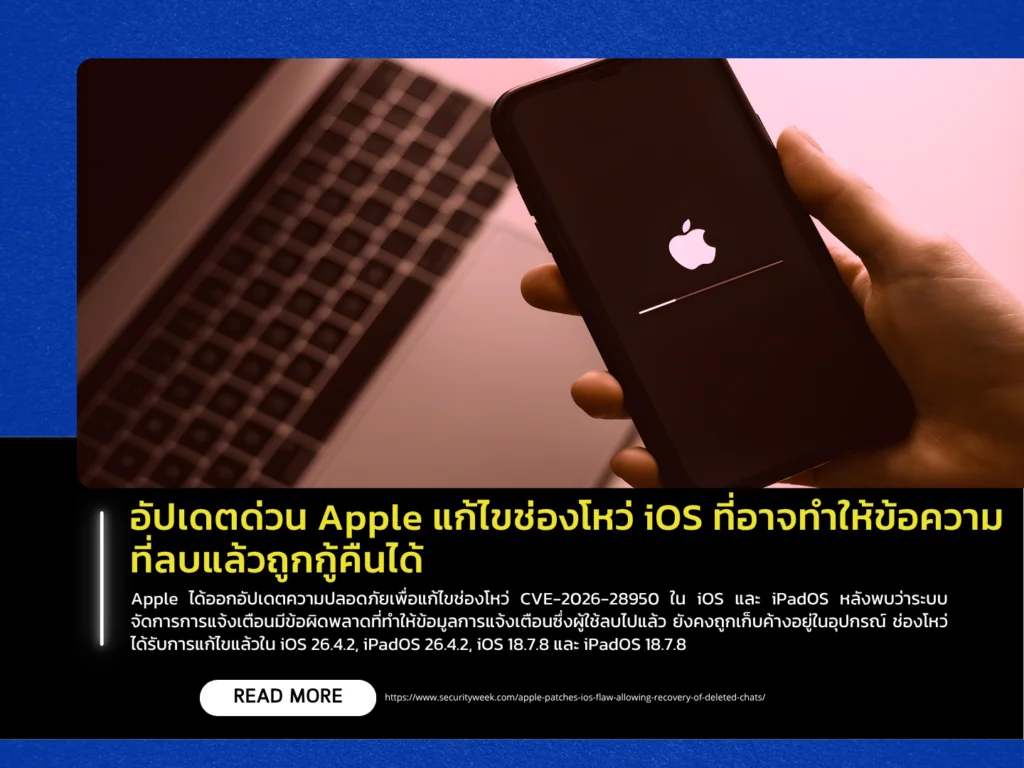 อัปเดตด่วน Apple แก้ไขช่องโหว่ iOS ที่อาจทำให้ข้อความที่ลบแล้วถูกกู้คืนได้