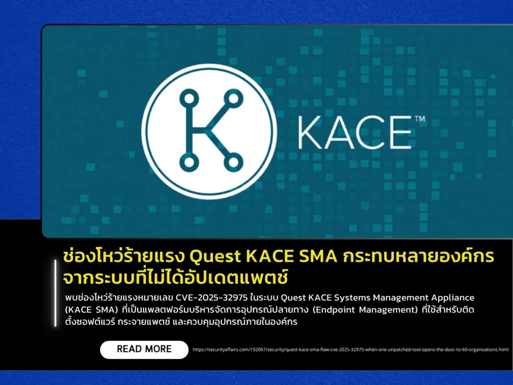 ช่องโหว่ร้ายแรง Quest KACE SMA กระทบหลายองค์กรจากระบบที่ไม่ได้อัปเดตแพตช์