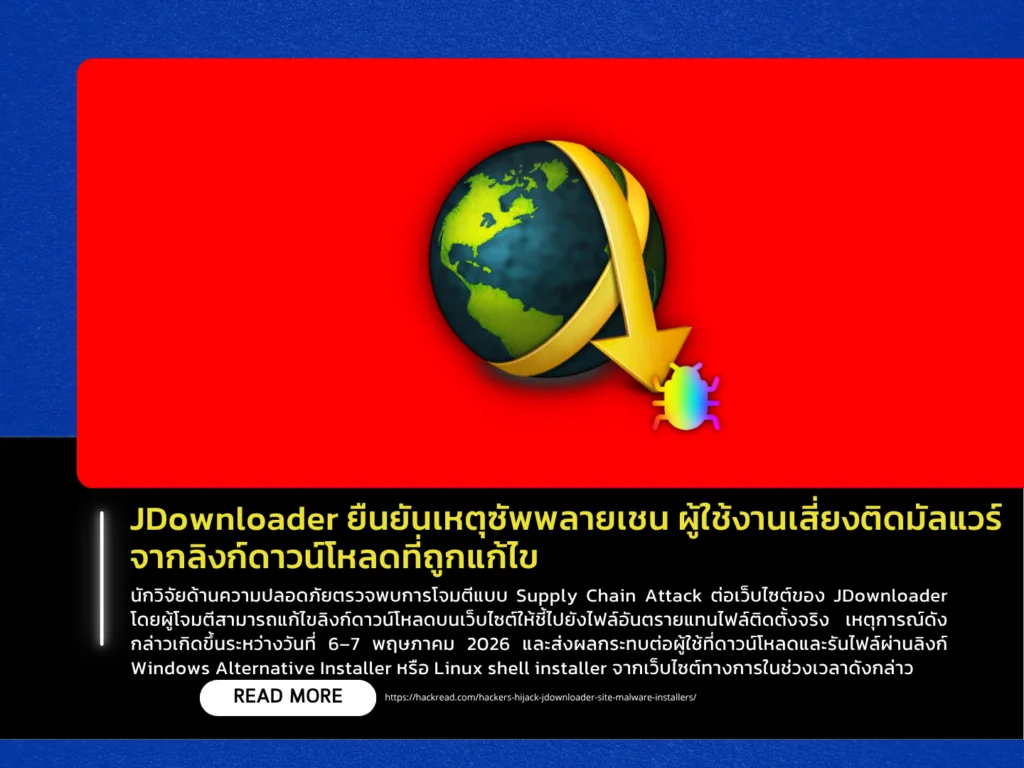 JDownloader ยืนยันเหตุซัพพลายเชน ผู้ใช้งานเสี่ยงติดมัลแวร์จากลิงก์ดาวน์โหลดที่ถูกแก้ไข