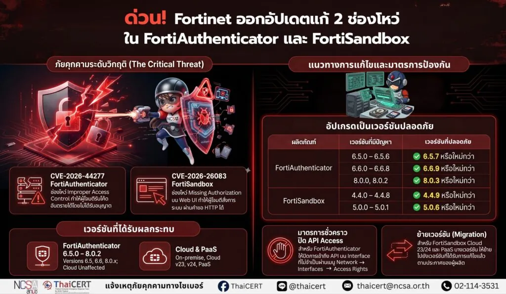 Fortinet ออกอัปเดตแก้ 2 ช่องโหว่ระดับวิกฤติใน FortiAuthenticator และ FortiSandbox
