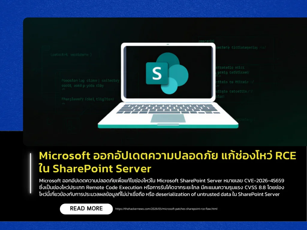 Microsoft ออกอัปเดตความปลอดภัย แก้ช่องโหว่ RCE ใน SharePoint Server