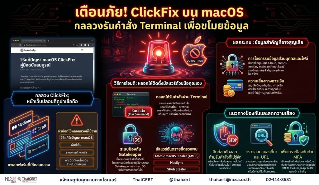 เตือน!! พบการโจมตีในรูปแบบ ClickFix บน macOS ระวังถูกขโมยข้อมูล