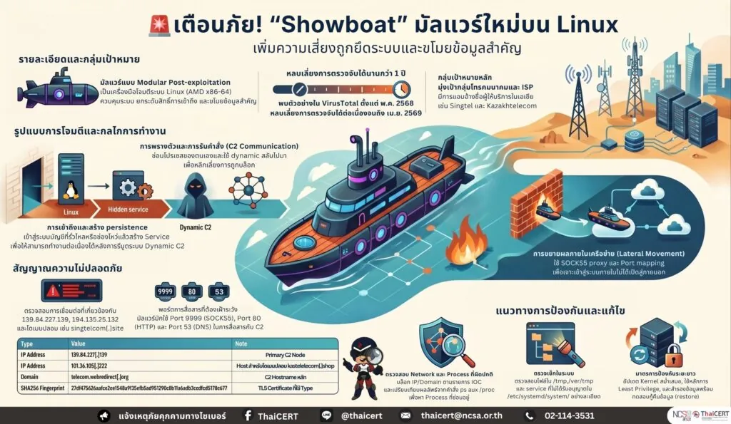 เตือนภัย! “Showboat” มัลแวร์ใหม่บน Linux เพิ่มความเสี่ยงถูกยึดระบบและขโมยข้อมูลสำคัญ