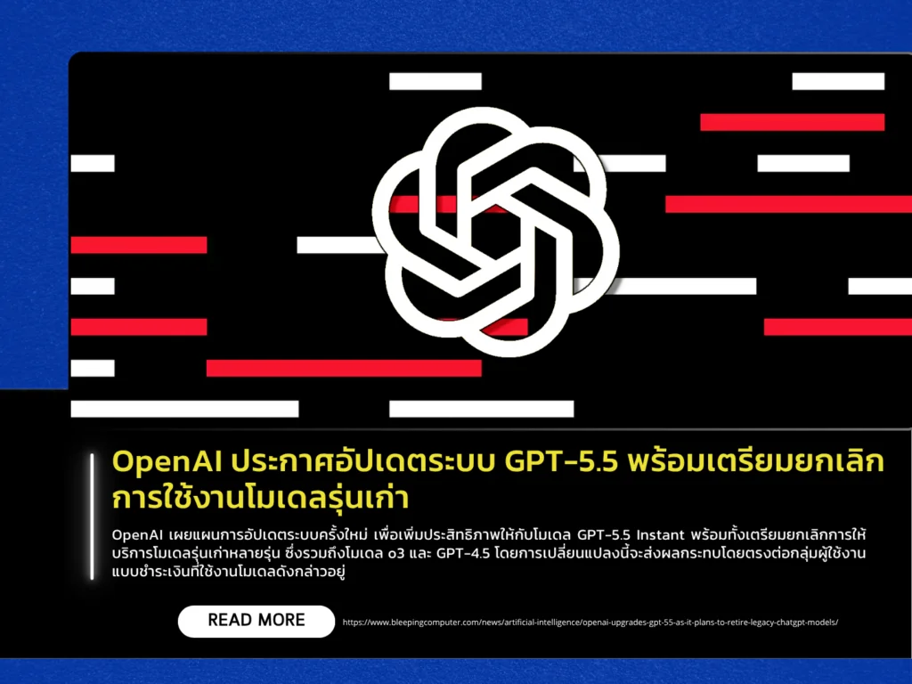 OpenAI ประกาศอัปเดตระบบ GPT-5.5 พร้อมเตรียมยกเลิกการใช้งานโมเดลรุ่นเก่า