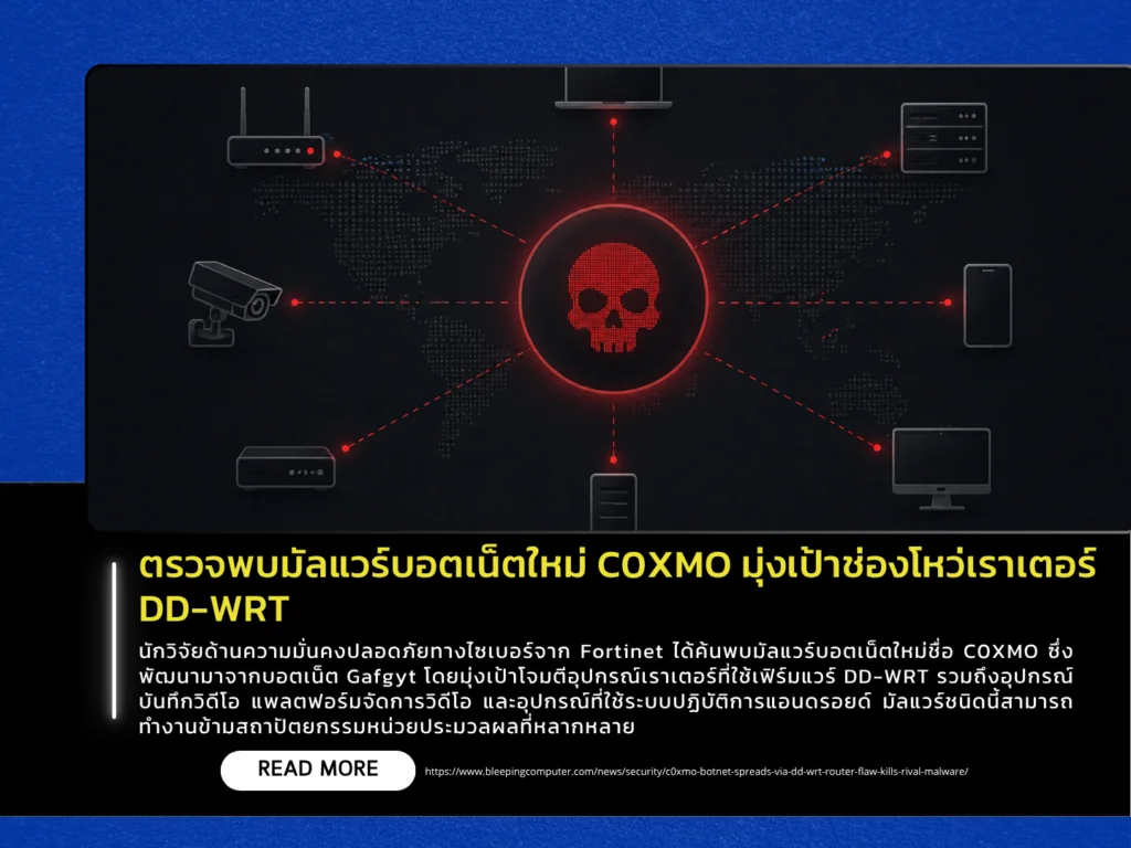 ตรวจพบมัลแวร์บอตเน็ตใหม่ C0XMO มุ่งเป้าช่องโหว่เราเตอร์ DD-WRT