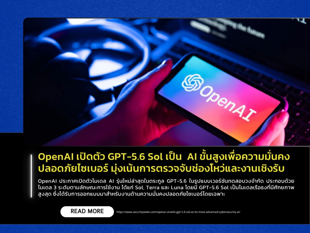 OpenAI เปิดตัว GPT-5.6 Sol เป็น AI ขั้นสูงเพื่อความมั่นคงปลอดภัยไซเบอร์ มุ่งเน้นการตรวจจับช่องโหว่และงานเชิงรับ