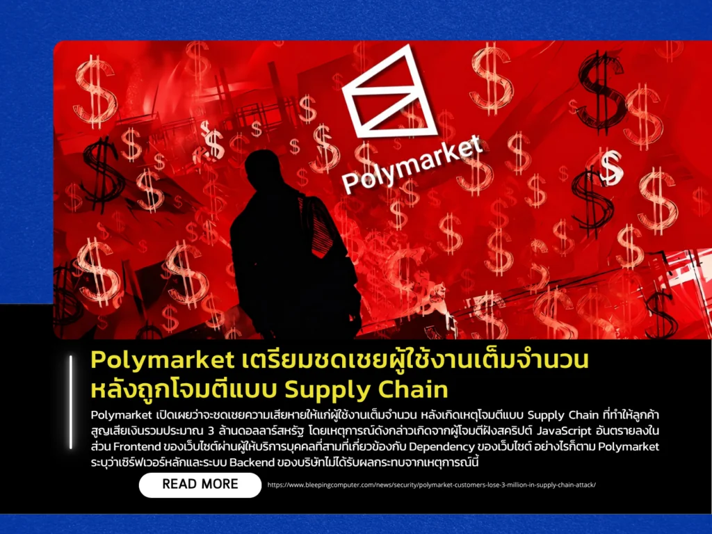 Polymarket เตรียมชดเชยผู้ใช้งานเต็มจำนวน หลังถูกโจมตีแบบ Supply Chain