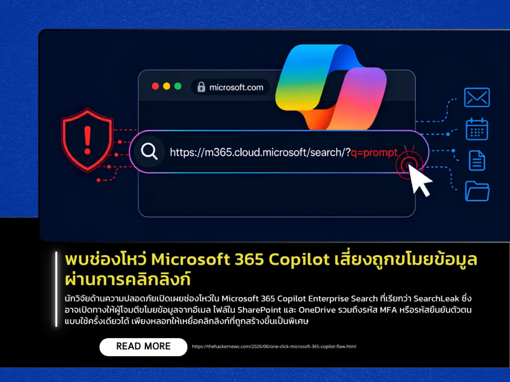 พบช่องโหว่ Microsoft 365 Copilot เสี่ยงถูกขโมยข้อมูลผ่านการคลิกลิงก์