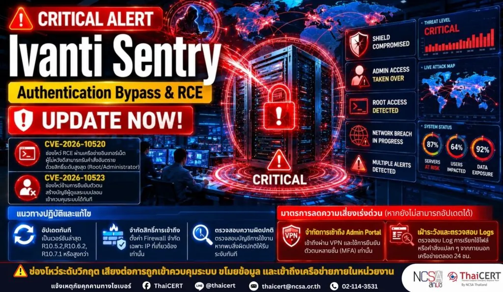 พบช่องโหว่ความปลอดภัยร้ายแรงในระบบ Ivanti Sentry เร่งอัปเดตระบบและจำกัดการเข้าถึงทันที