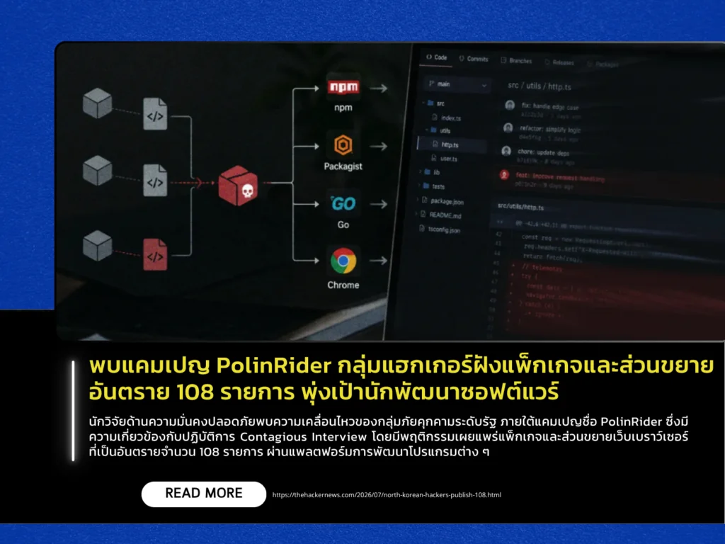พบแคมเปญ PolinRider กลุ่มแฮกเกอร์ฝังแพ็กเกจและส่วนขยายอันตราย 108 รายการ พุ่งเป้านักพัฒนาซอฟต์แวร์