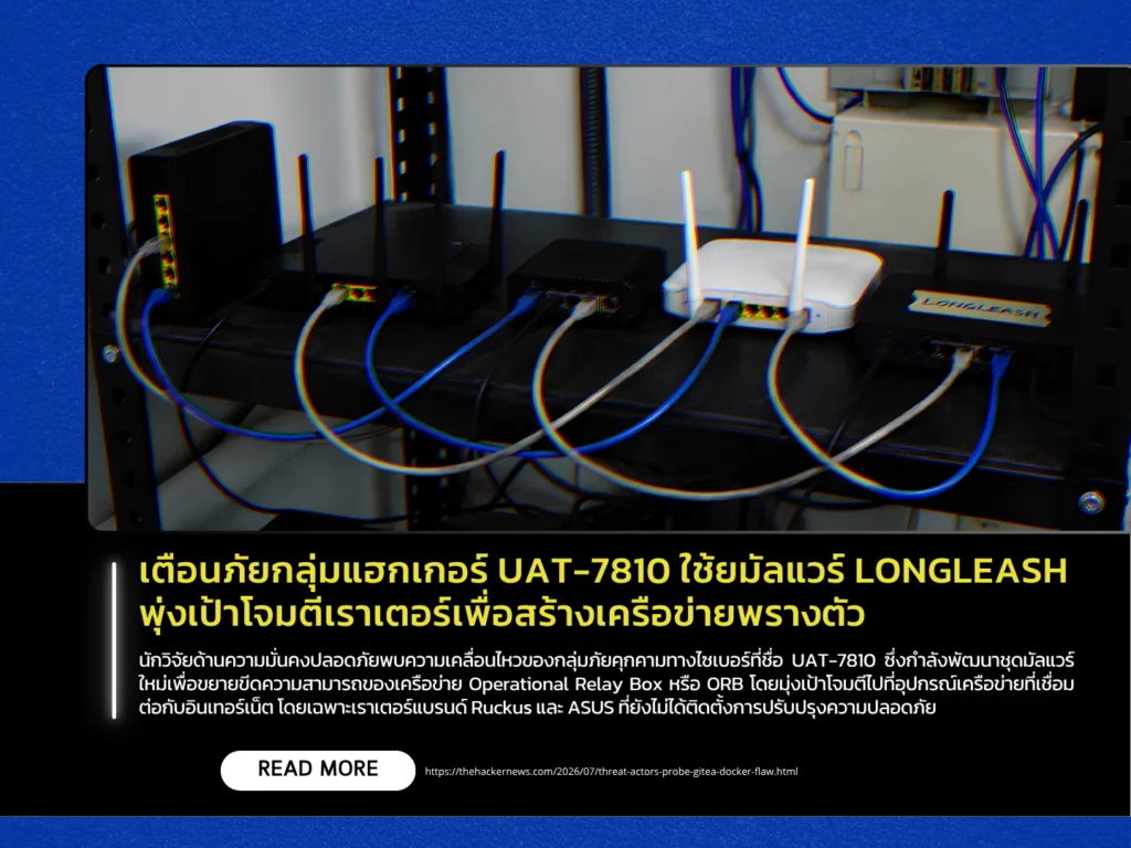 เตือนภัยกลุ่มแฮกเกอร์ UAT-7810 ใช้ยมัลแวร์ LONGLEASH พุ่งเป้าโจมตีเราเตอร์เพื่อสร้างเครือข่ายพรางตัว