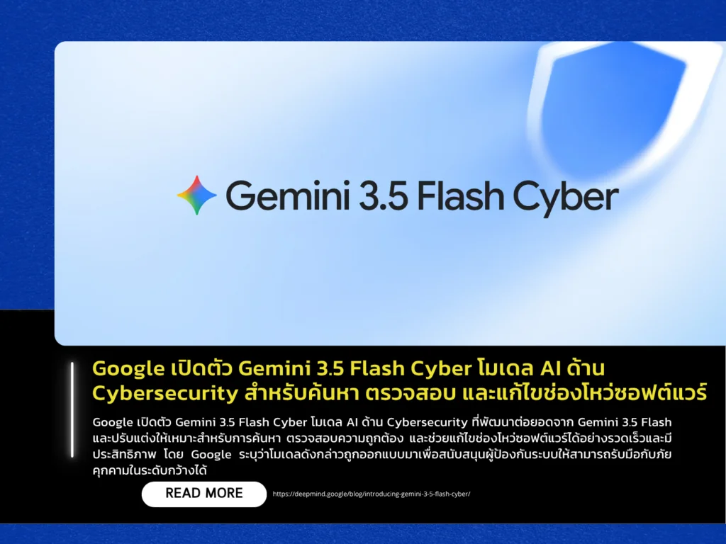Google เปิดตัว Gemini 3.5 Flash Cyber โมเดล AI ด้าน Cybersecurity สำหรับค้นหา ตรวจสอบ และแก้ไขช่องโหว่ซอฟต์แวร์
