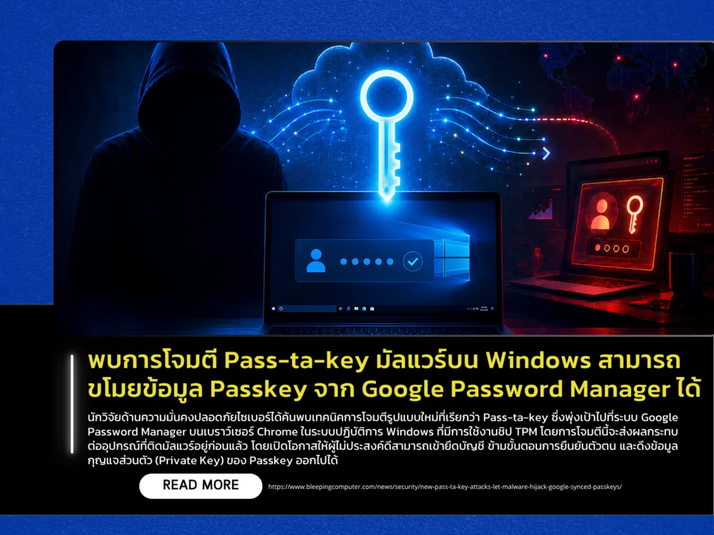 พบการโจมตี Pass-ta-key มัลแวร์บน Windows สามารถขโมยข้อมูล Passkey จาก Google Password Manager ได้