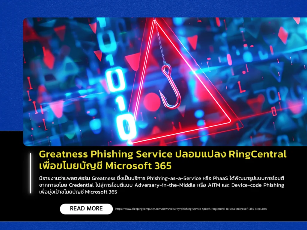 Greatness Phishing Service ปลอมแปลง RingCentral เพื่อขโมยบัญชี Microsoft 365
