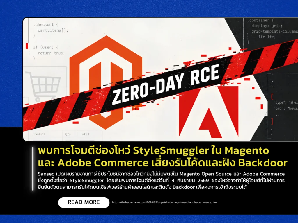 พบการโจมตีช่องโหว่ StyleSmuggler ใน Magento และ Adobe Commerce เสี่ยงรันโค้ดและฝัง Backdoor