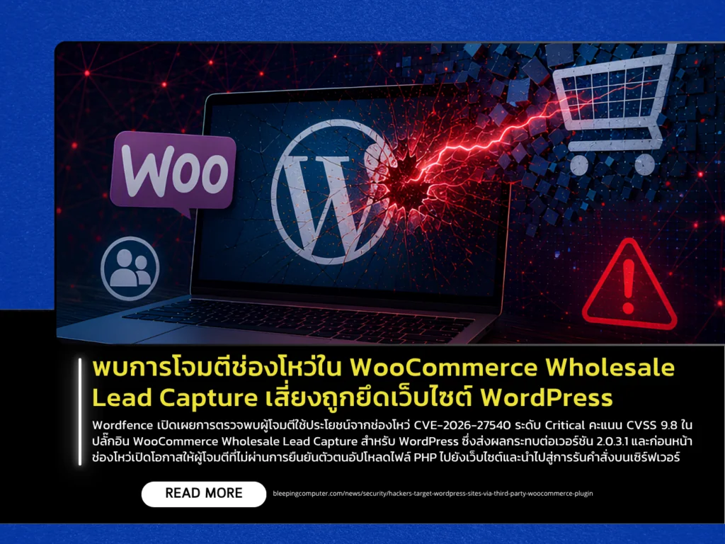 พบการโจมตีช่องโหว่ใน WooCommerce Wholesale Lead Capture เสี่ยงถูกยึดเว็บไซต์ WordPress
