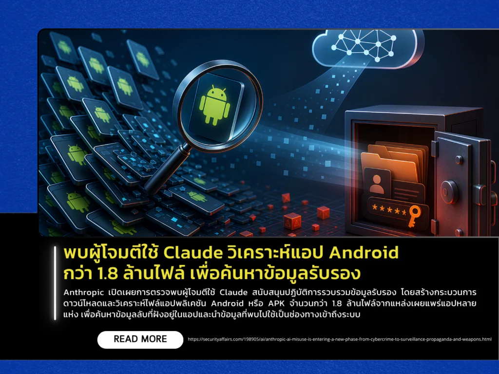 พบผู้โจมตีใช้ Claude วิเคราะห์แอป Android กว่า 1.8 ล้านไฟล์ เพื่อค้นหาข้อมูลรับรอง